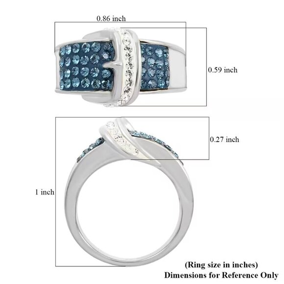 Stylish Blue and White Austrian Crystal Buckle Ring in Silvertone Size 7 - Picture 3 of 3